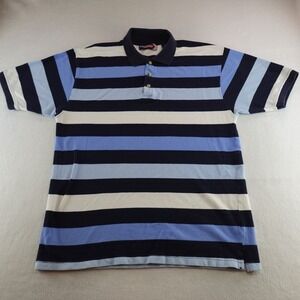 212 NYC Polo Shirt Mens XL‎ Blue White Striped Y2K Retro Street Flaws